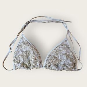 Hunter McGrady×Playful Promises Gold Embroidered Bikini Swim Top